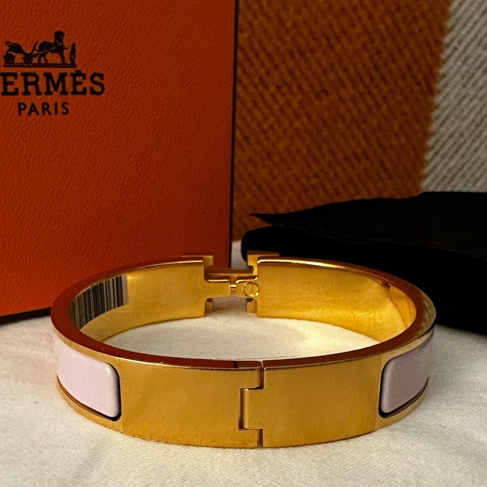 ❌SOLD ELSEWHERE❌BNIB HERMES CLIC H BRACELET ROSE DRAGEE GOLD PLATED 🦄 - Picture 6 of 10